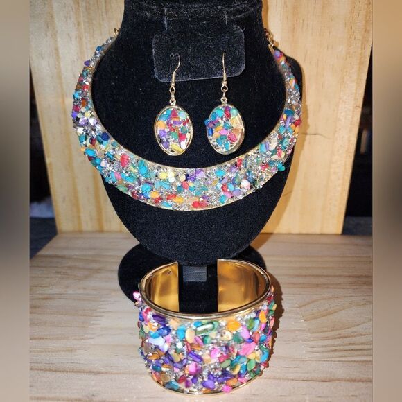 Colorful Gemstone Jewelry Set NWOT - Picture 1 of 7